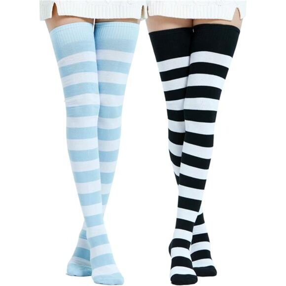 Extra Long Cotton Stripe Thigh High Socks Over the Knee High Socks - Picture 1 of 7